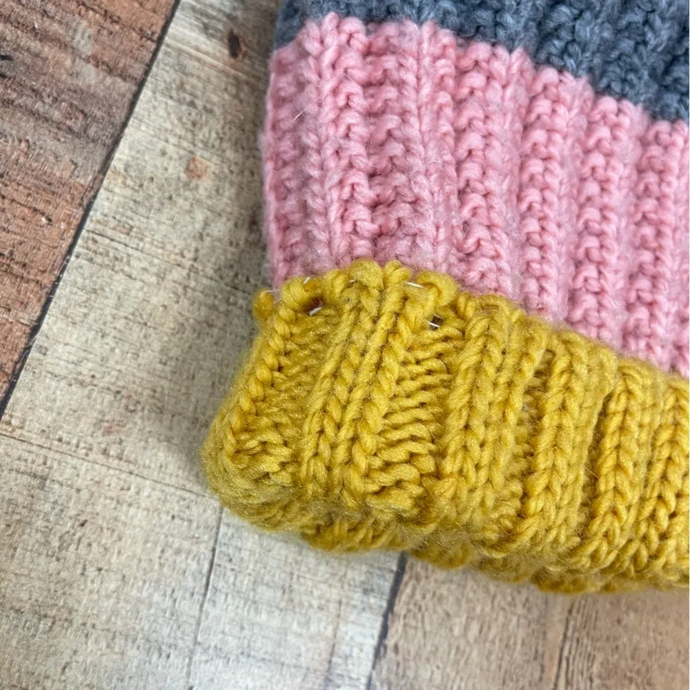 Chunky Knit Pom Fleece Lined Warm Winter Beanie Pastel Mustard Yellow Preppy Pink - Image 3