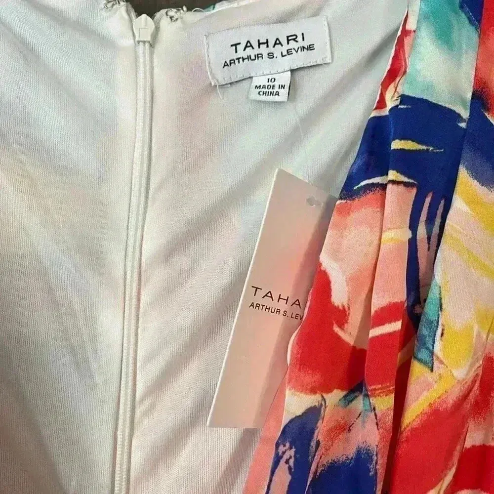 Tahari Maxi Dress Floral Print Sleeveless Belted Casual‎ Sundress Red Size 10 - Image 5