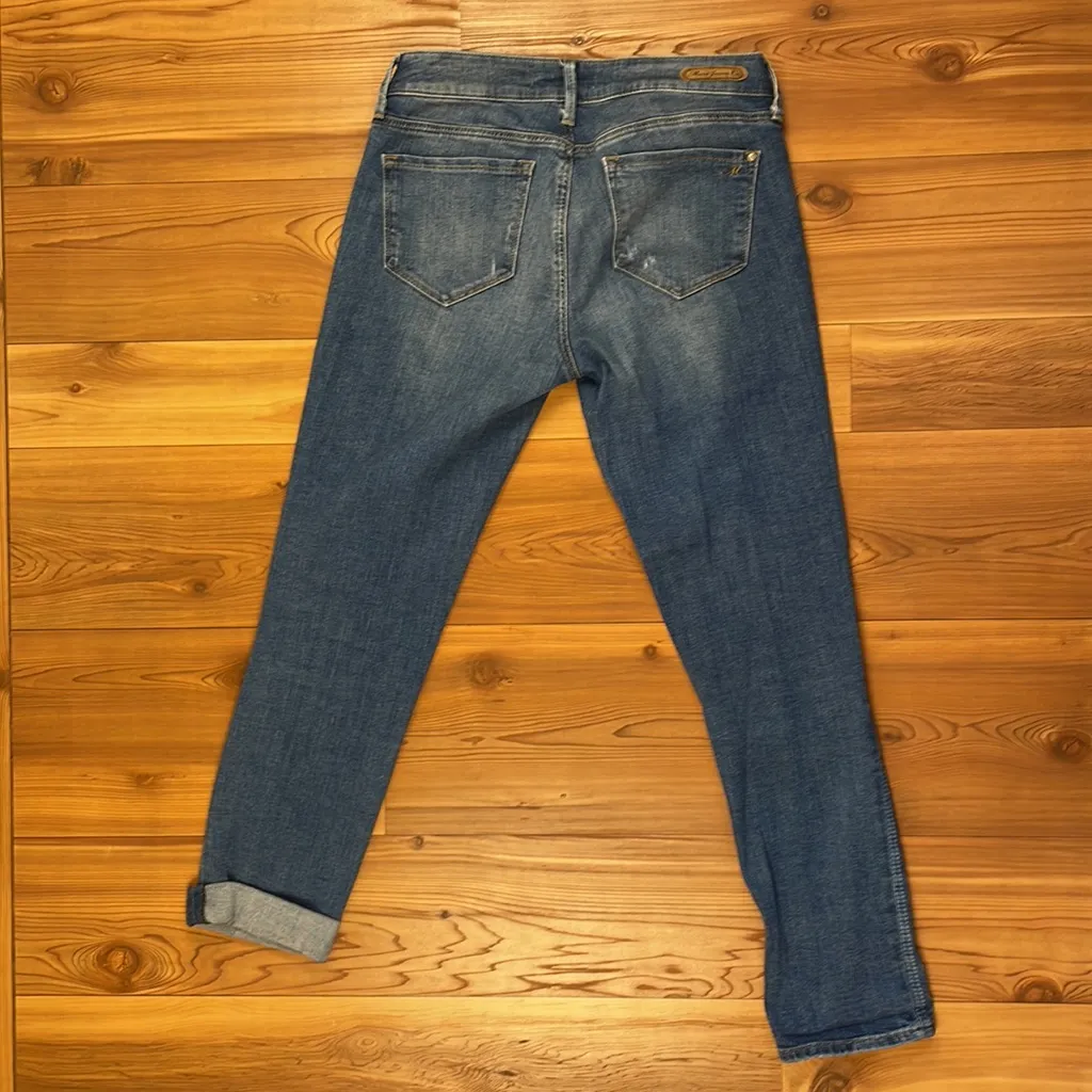 Mavi Jeans Emma Slim Boyfriend Low Rise Dark Wash Blue Denim Distressed size 28 - Image 2
