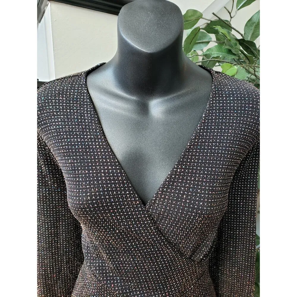 Dorothy Perkins Romper Womens Size 10 Black Glitter Long Sleeve Wrap V Neck - Image 11