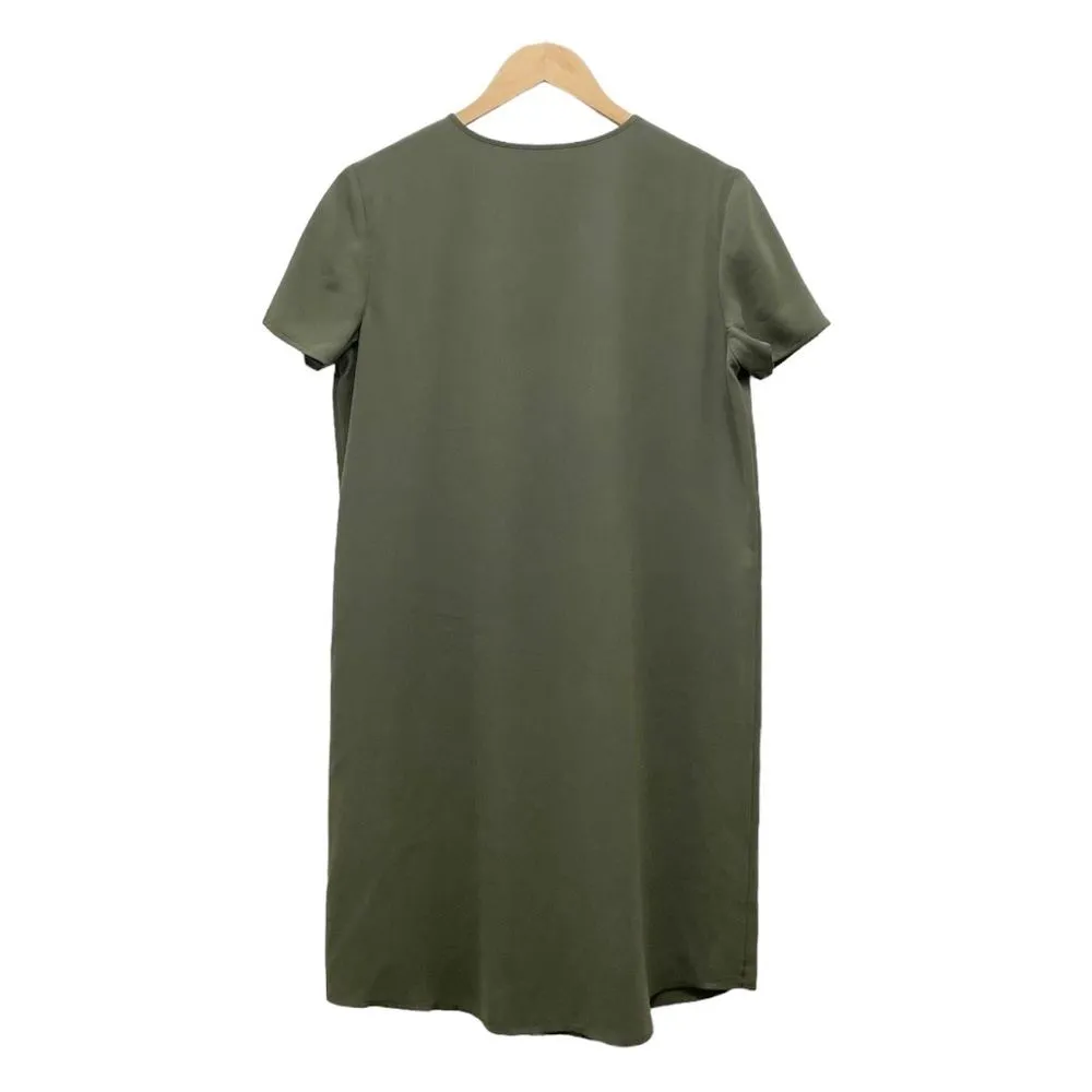 Theory Dress Women's Size 8 Keyhole Tie Shift Drapey Crepe Dress Military Green - Image 3