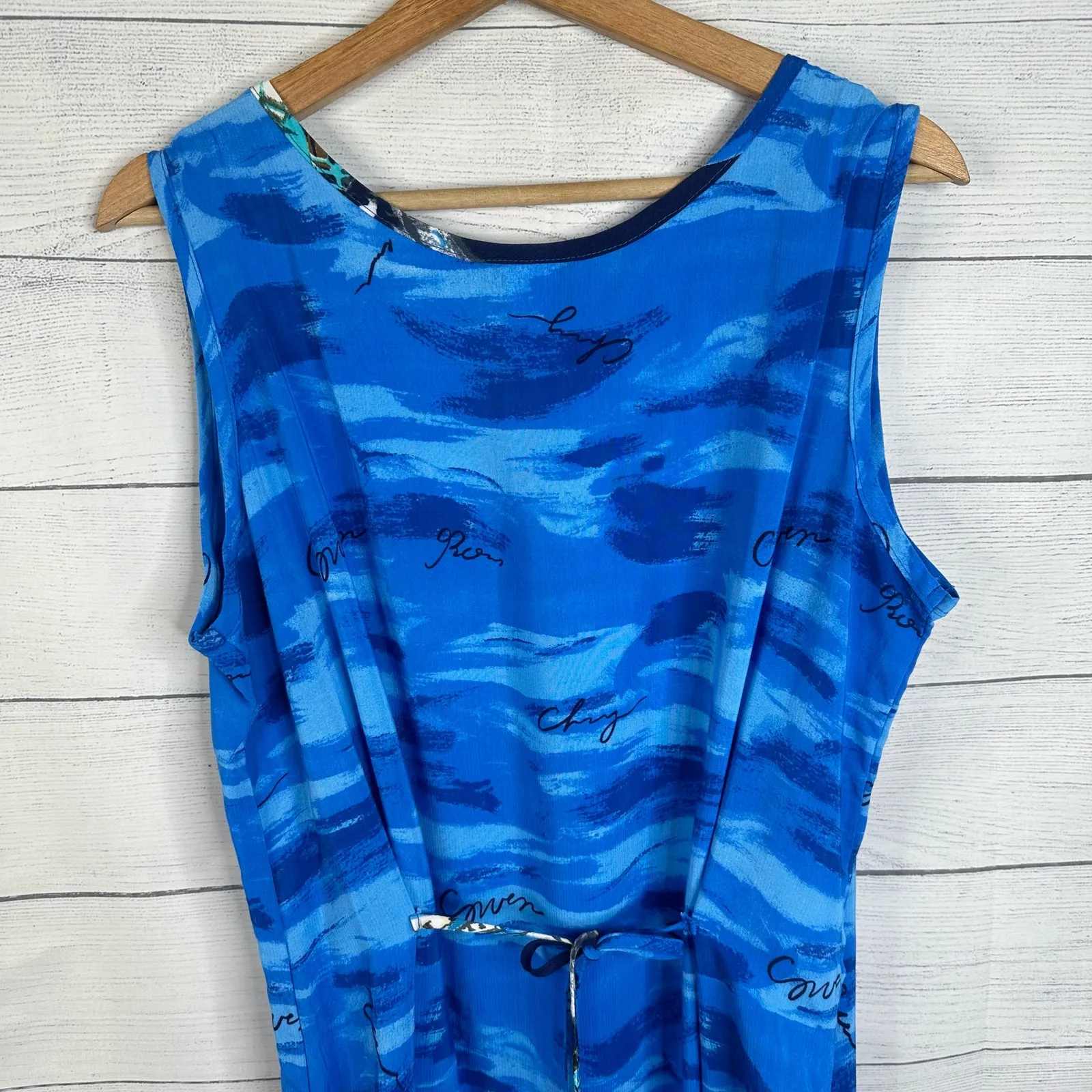 Vintage California Crush Size Large Maxi Dress Set Cafe Beachy 90s Retro Artsy Blue - Image 10