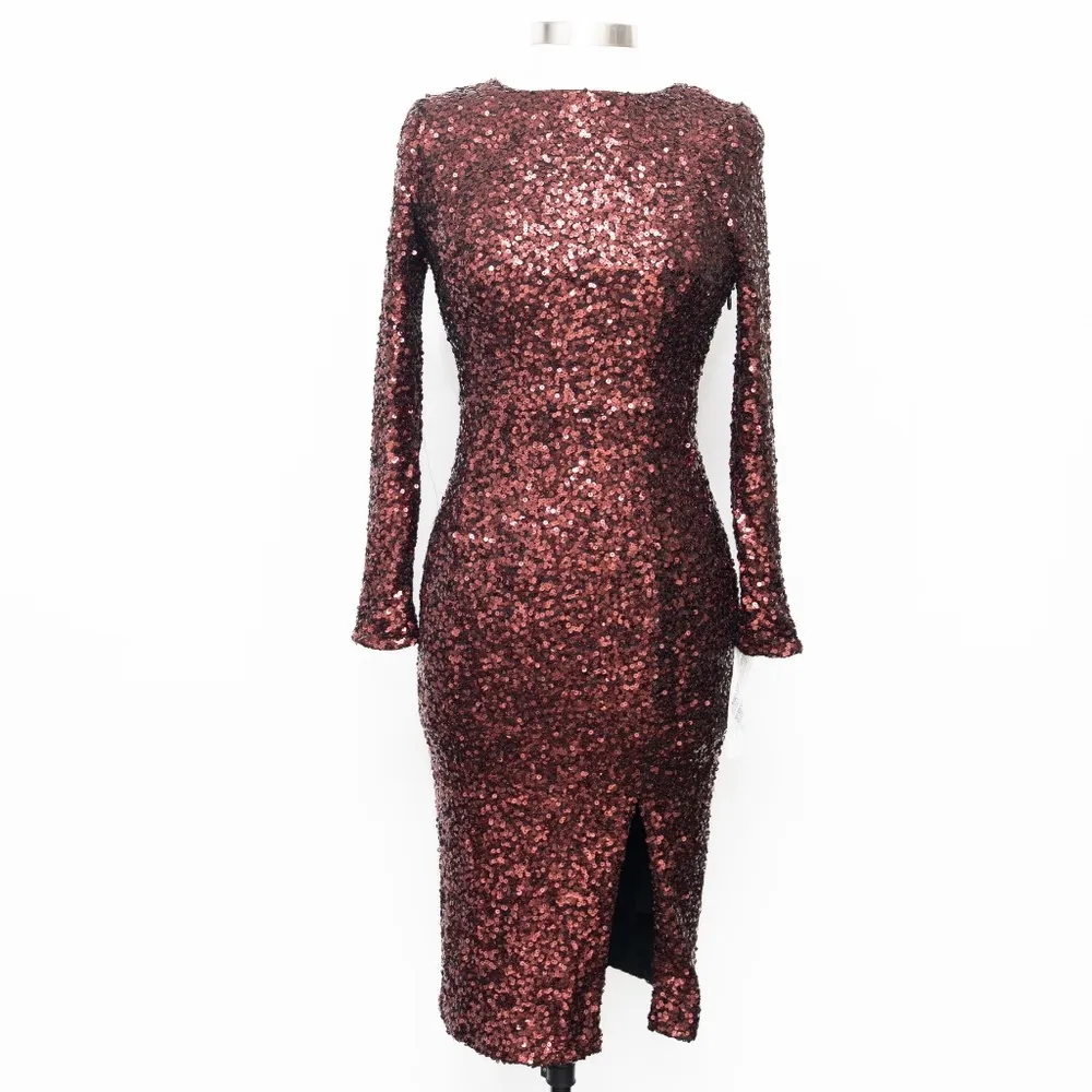 Dress The Population. Erin Sequin Long Sleeve Dress. - Image 2