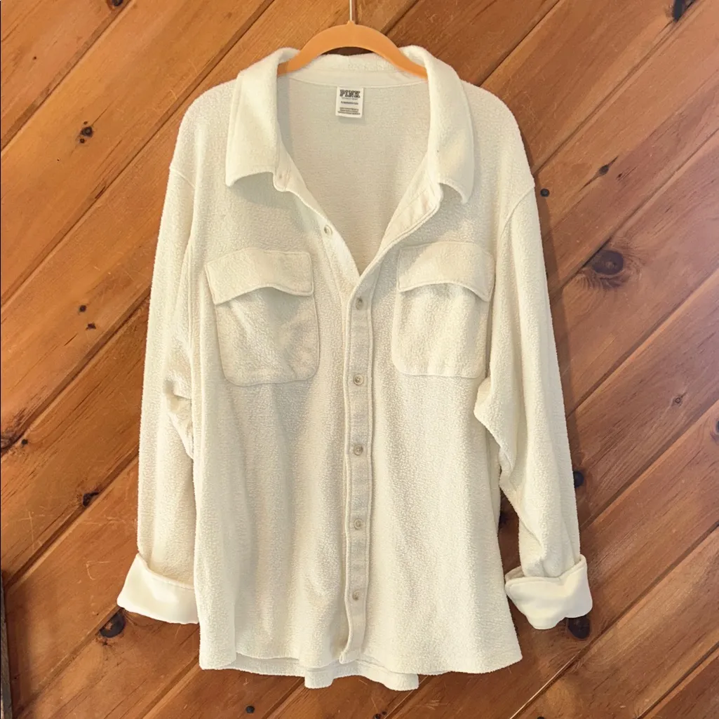 Victoria’s Secret PINK Creamer White Reverse Fleece Shacket - Image 5