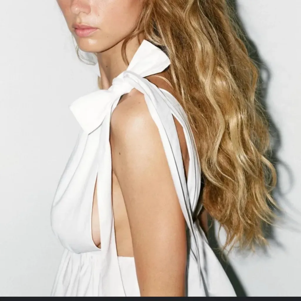 ZARA  poplin top with bow tie - Image 2