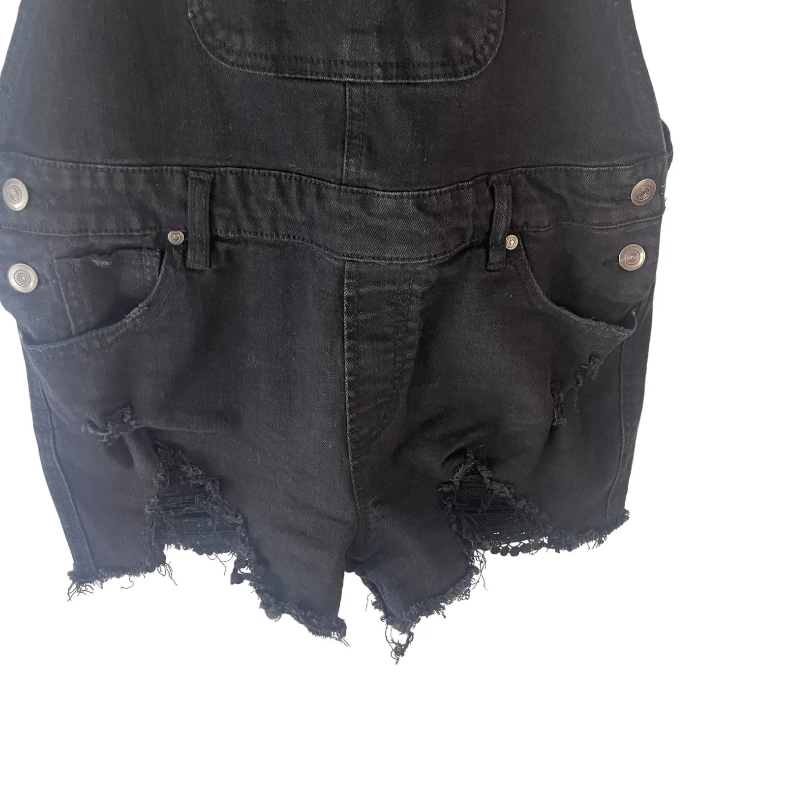 No Boundaries Women's Size‎ Large 11-13 Black Distressed Overall Shorts - Image 3