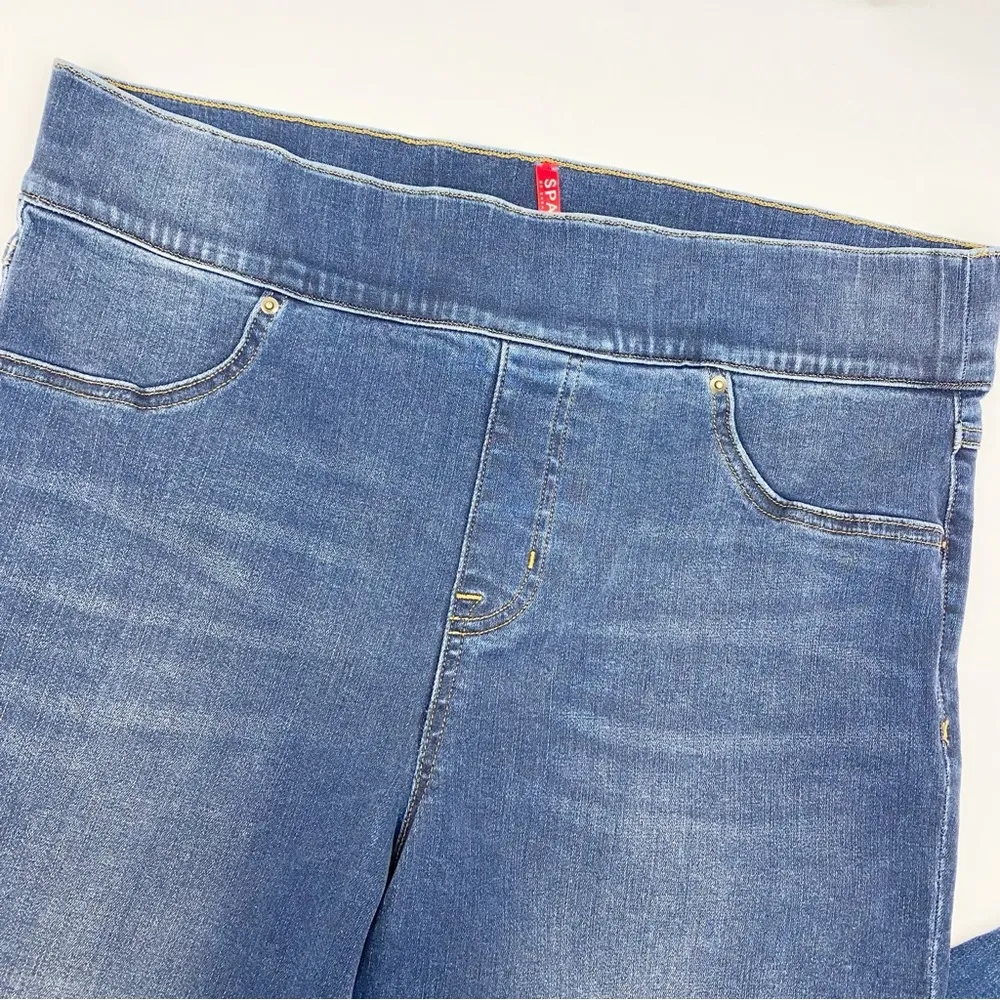 SPANX Distressed Ankle High Rise Skinny Jeans: Medium Wash - Image 8