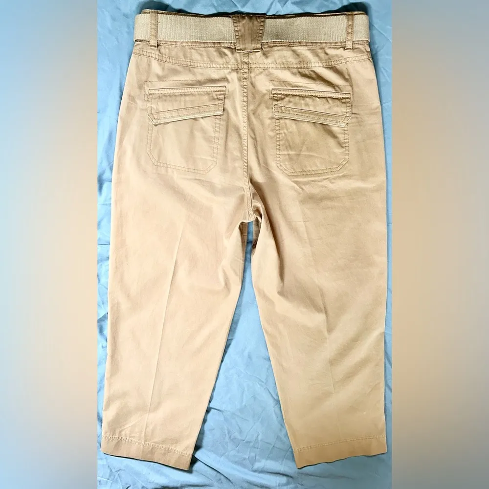 SUNDANCE Women’s Utility Cargo Ankle Cropped Camel Cotton Pants w/ Belt Sz 12 Tan - Image 6