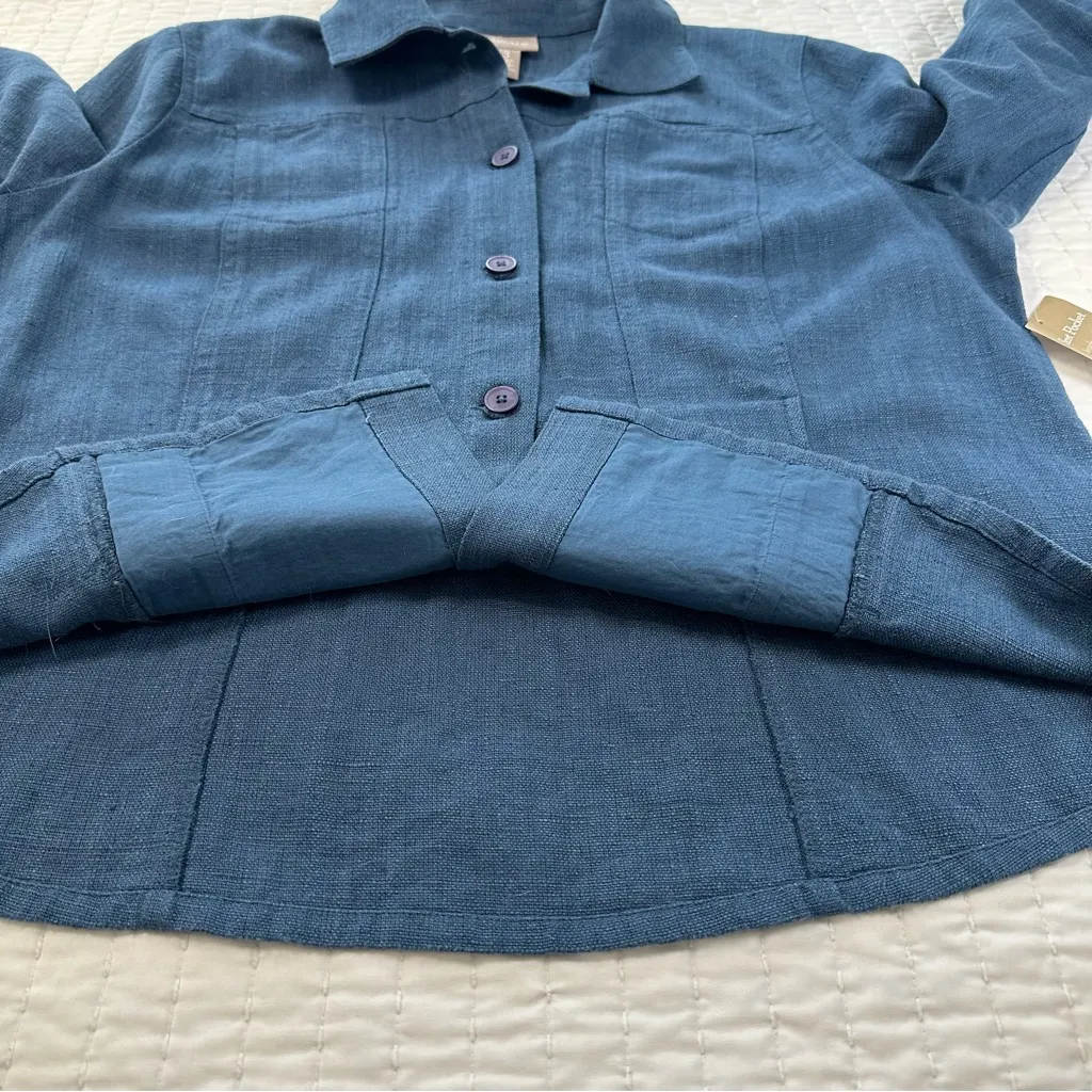Chico's Linen Blend Shaped Denim Solid Colonial Coast Long Sleeve Jacket Size 3 - Image 6