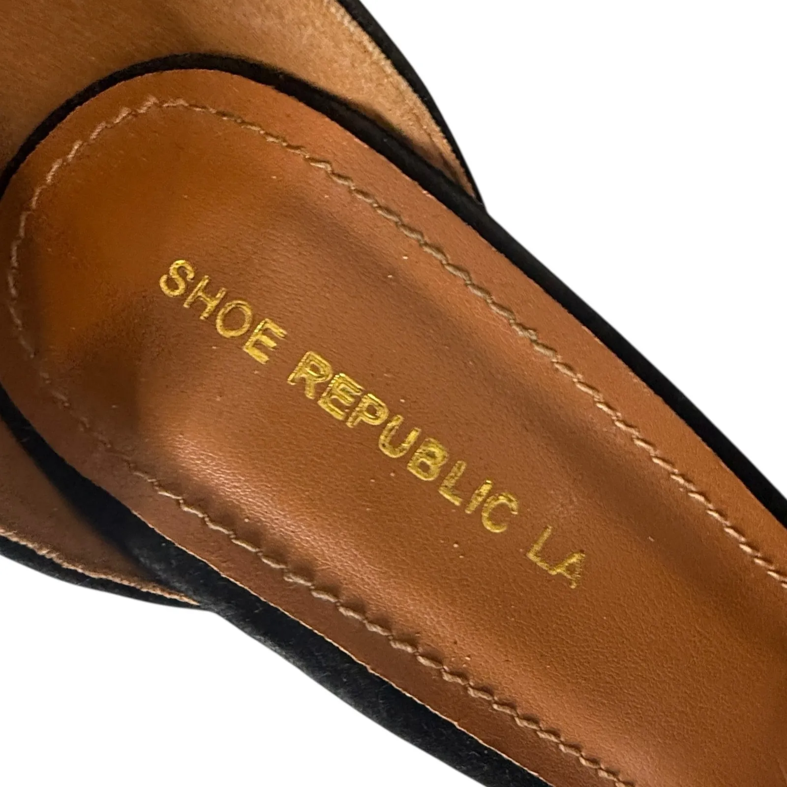 Shoe República LA Black Embroidered Floral‎ Pointed Toe Heels Tustin 9 Lace Up - Image 7