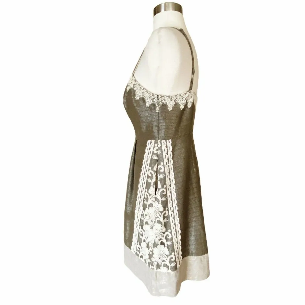 ANTHROPOLOGIE Gold Bronze Dress Metallic Lace Detail Sheath Sleeveless 6 EUC - Image 7