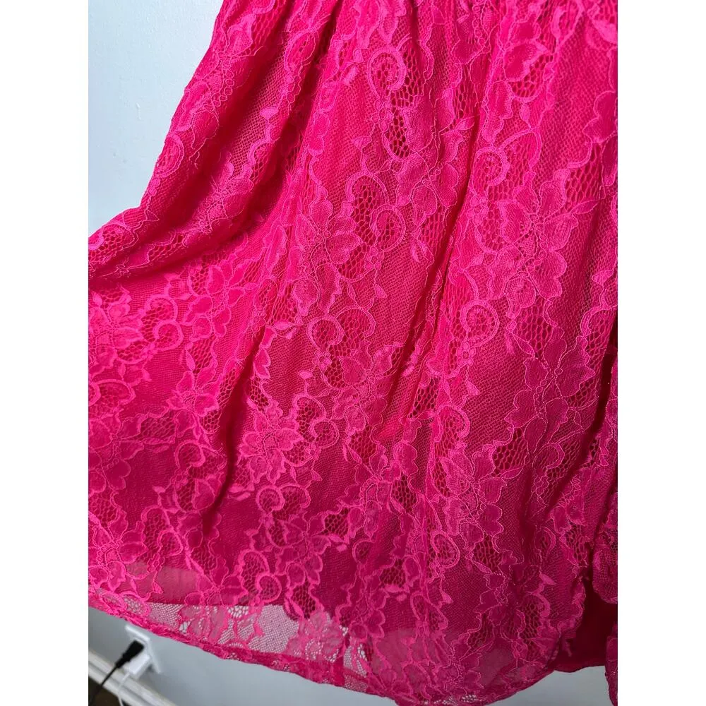 LOUNA Pink Lace Empire Waist Scoop Neck Lace Detail Babydoll Mini Dress Size M Size M - Image 10