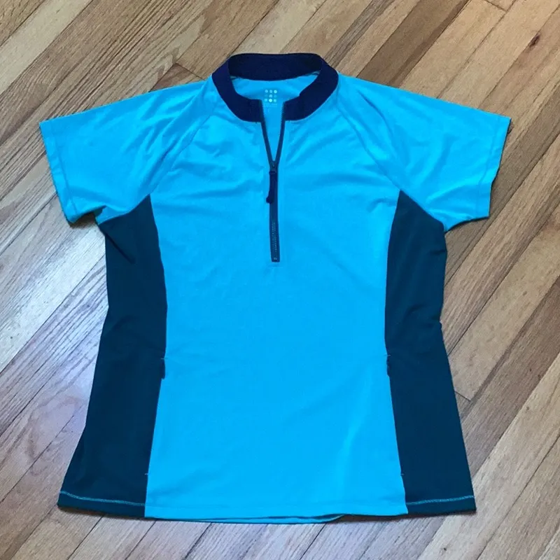 Title Nine Sun Buster UV Protection Short Sleeve Zip Front Top size large - Image 1