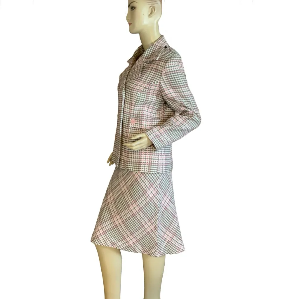 NORTON MCNAUGHTON PINK, TAUPE & CREAM HOUNDS TOOTH PRINT SKIRT SUIT NWT (8P) - Image 5