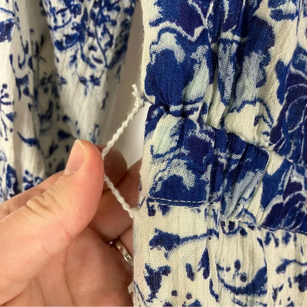 Anthropologie | Clemente White Blue Floral Off The Shoulder Romper S - Image 3