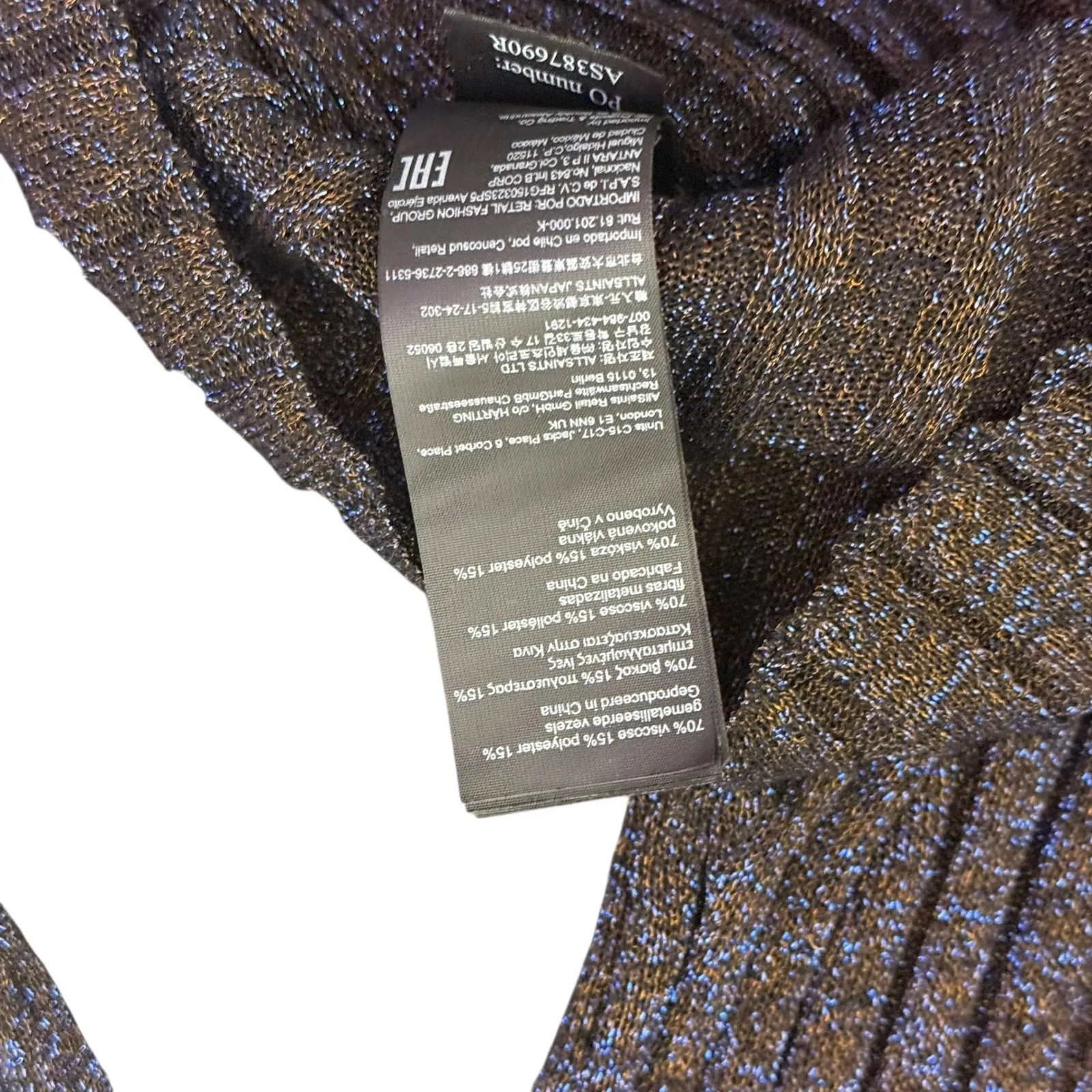 AllSaints Patrice Ribbed Knit Sheer Top Size XS Sparkly Metallic Blue Mock Neck‎ - Image 8