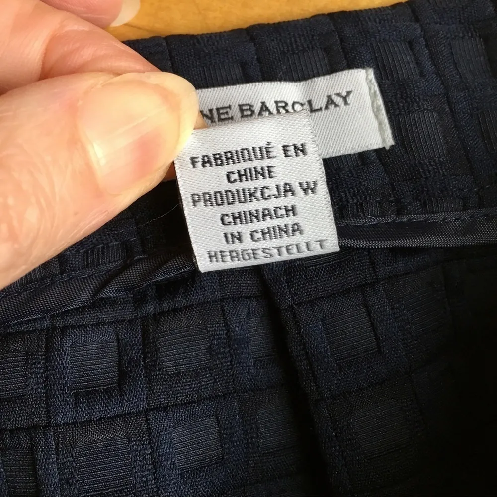 Katherine Barclay Mini Skirt, Abstract, Mod, Classic Navy Blue, Gold, Size 14 - Image 7