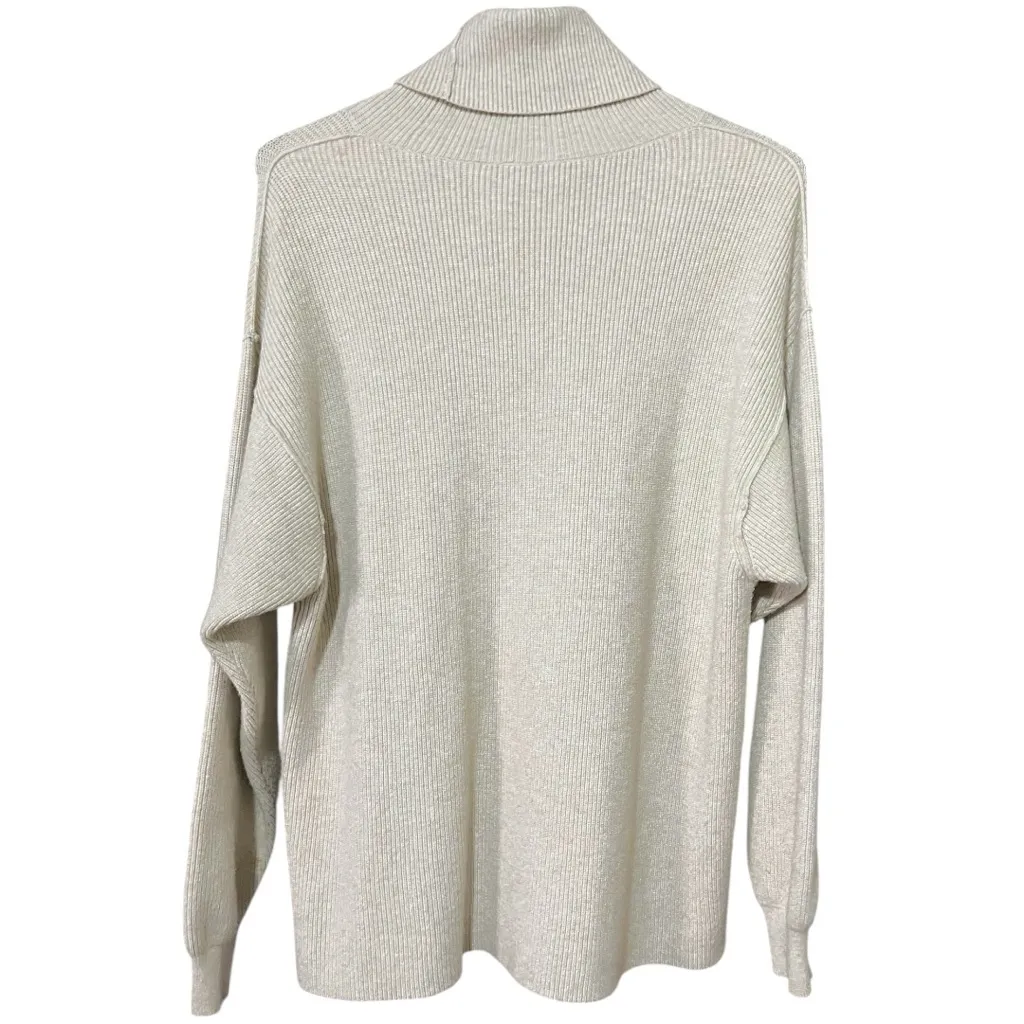 Free People Softly Structured Turtleneck Ribbed Knit Oversized Sweater Oatmeal - Image 6