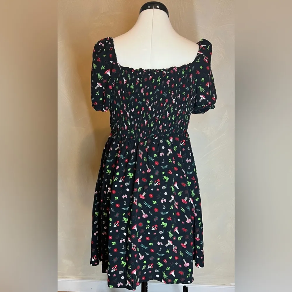 Hot Topic Black Mushroom Cottage Critters Smocked babydoll Dress W/Pockets|Sz:MD - Image 5