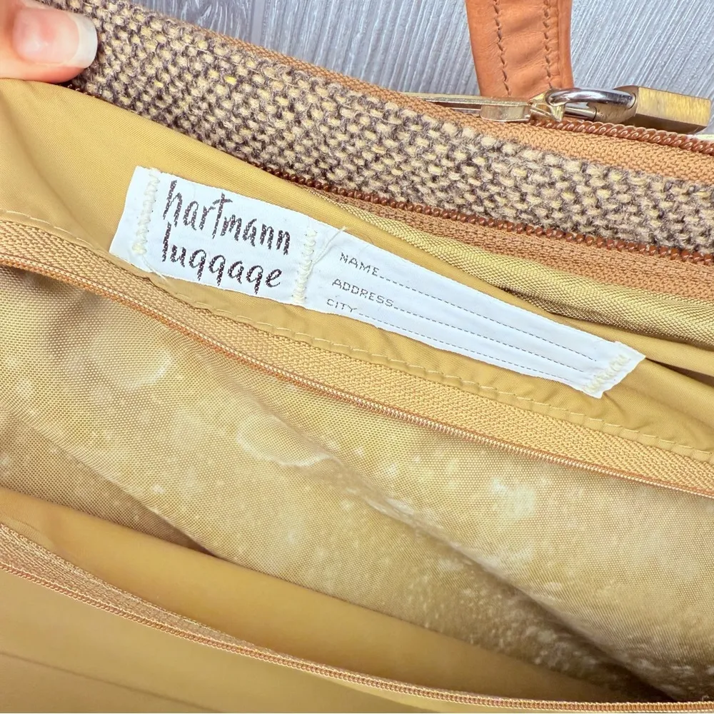 Vintage Hartman leather tweed damask travel rolling luggage suitcase garment bag Gray - Image 12