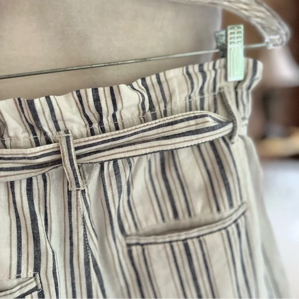 A.N.A. Shorts Paperbag Striped Ivory Blue High Waist M Belted - Image 10