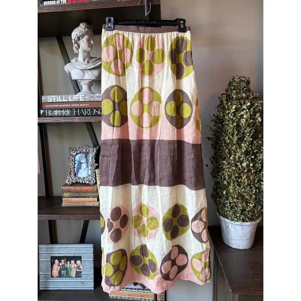 Adriana Degreas Giardino Linen Silk Long Skirt Unique Womens Size Small Brown - Image 4