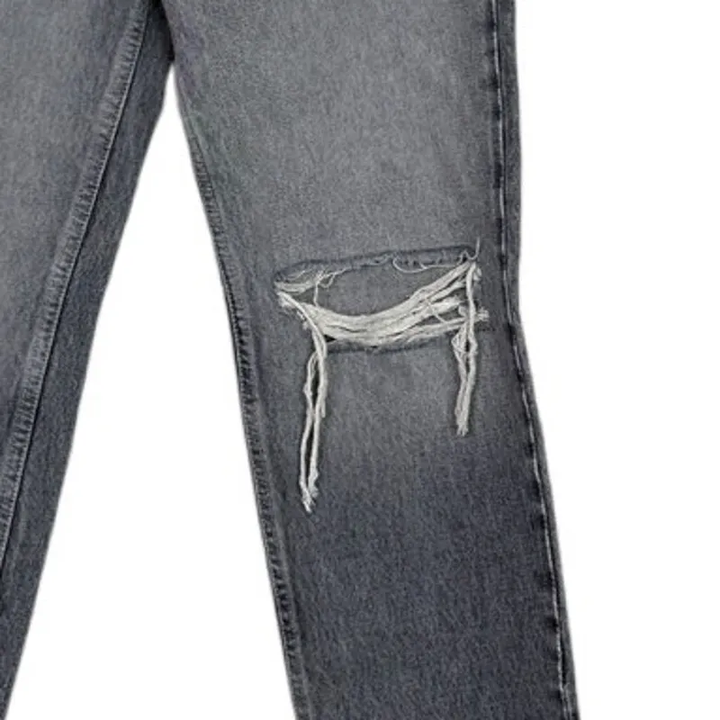 ZARA Wide Leg High Rise Vintage Distressed Cropped Jeans 2 Rinsed Black #3900 - Image 11