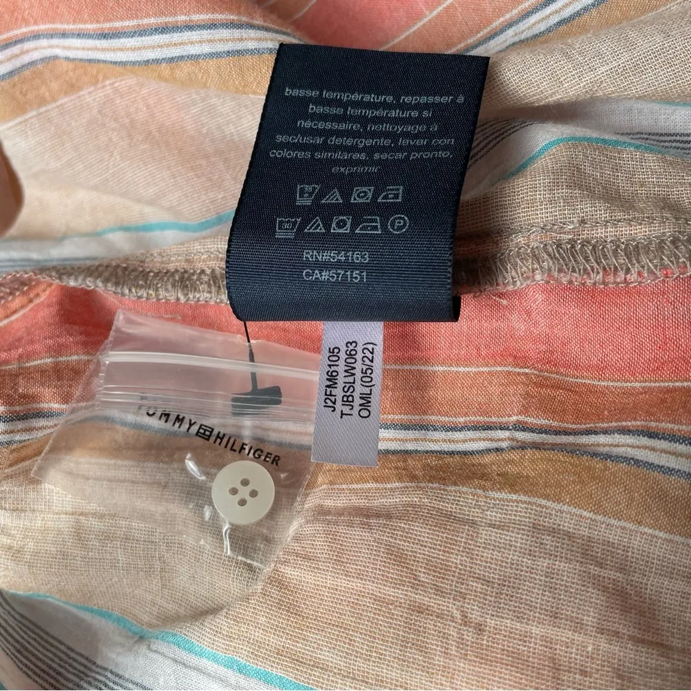 Tommy Hilfiger Women Spread Neck Long Sleeves Stripe Shirt Orange Combo - M NWOT - Image 9