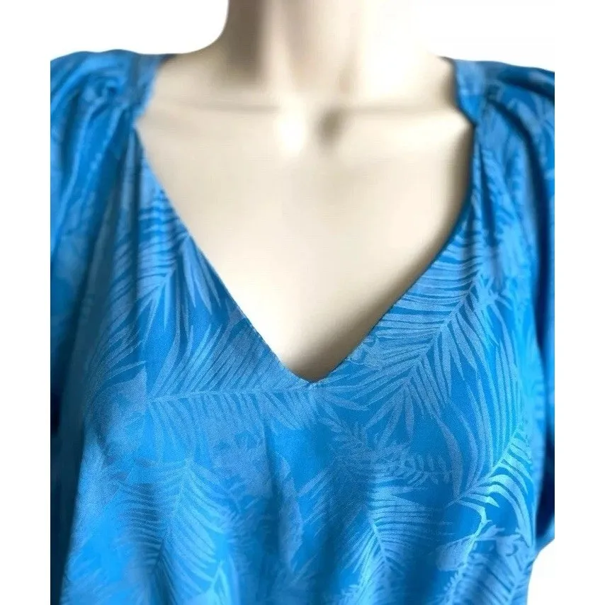 Current Air Los Angeles Blue Frond Palm Ruffle Pleated Mini Dress Sz Medium‎ - Image 7