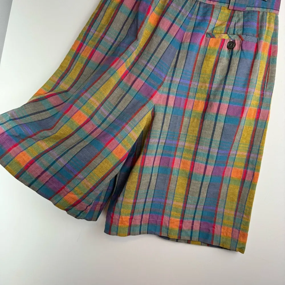 Vtg Giorgio Sant Angelo Bermuda Shorts Sz 6 Rainbow Cotton Linen Academia Blue - Image 13