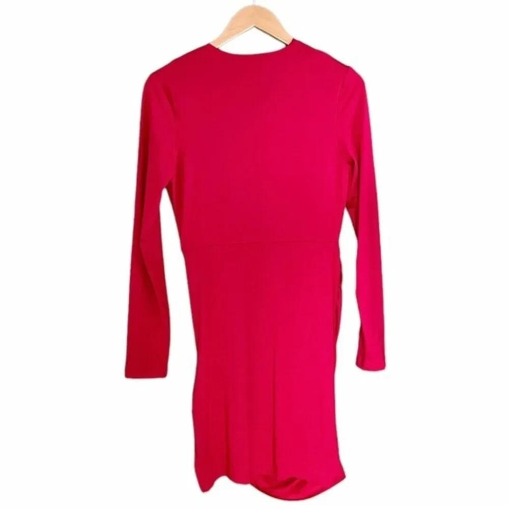 Grace Karin Ruby Red Ruched Mini Long Sleeved Bodycon Dress Size Medium NEW NWT - Image 5