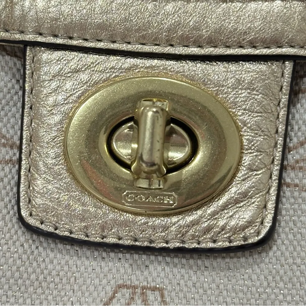 Coach Signature Penelope Purse Linen Leather Crossbody Shoulder Bag Cream Gold - Image 10