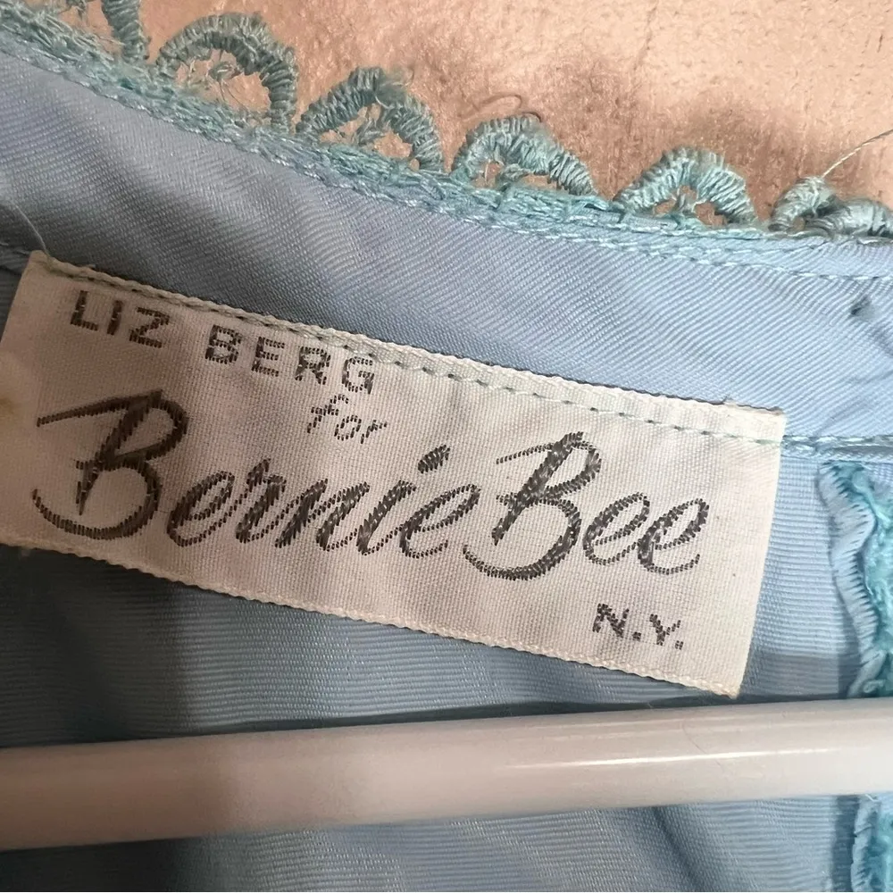 VTG 1970s Bernie Bee NY Long Sleeve Maxi Dress Blue Lace Chiffon Gown AMAZING! Size 10 - Image 8