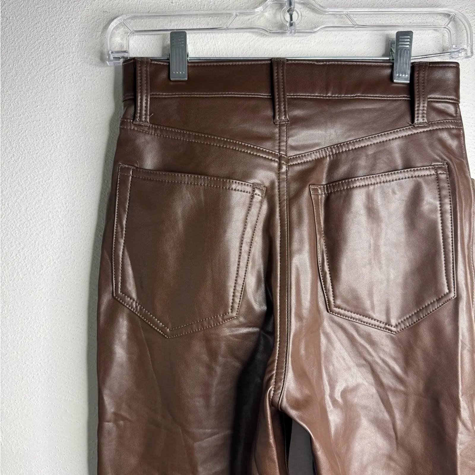 Abercrombie & Fitch Brown High Waist Faux  Leather 90’s Straight Leg Pants - Image 8