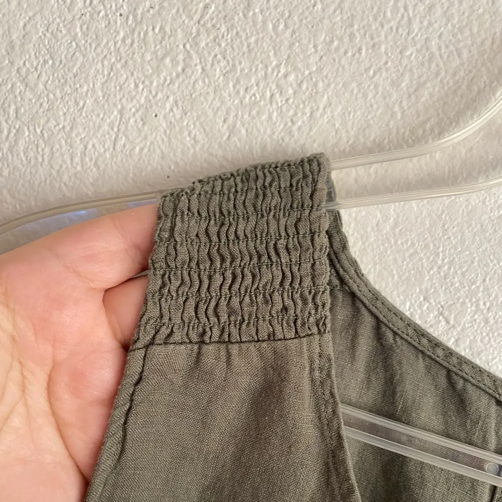 Women's 100% Linen Olive Green Sleeveless Shift Dress L - Image 6