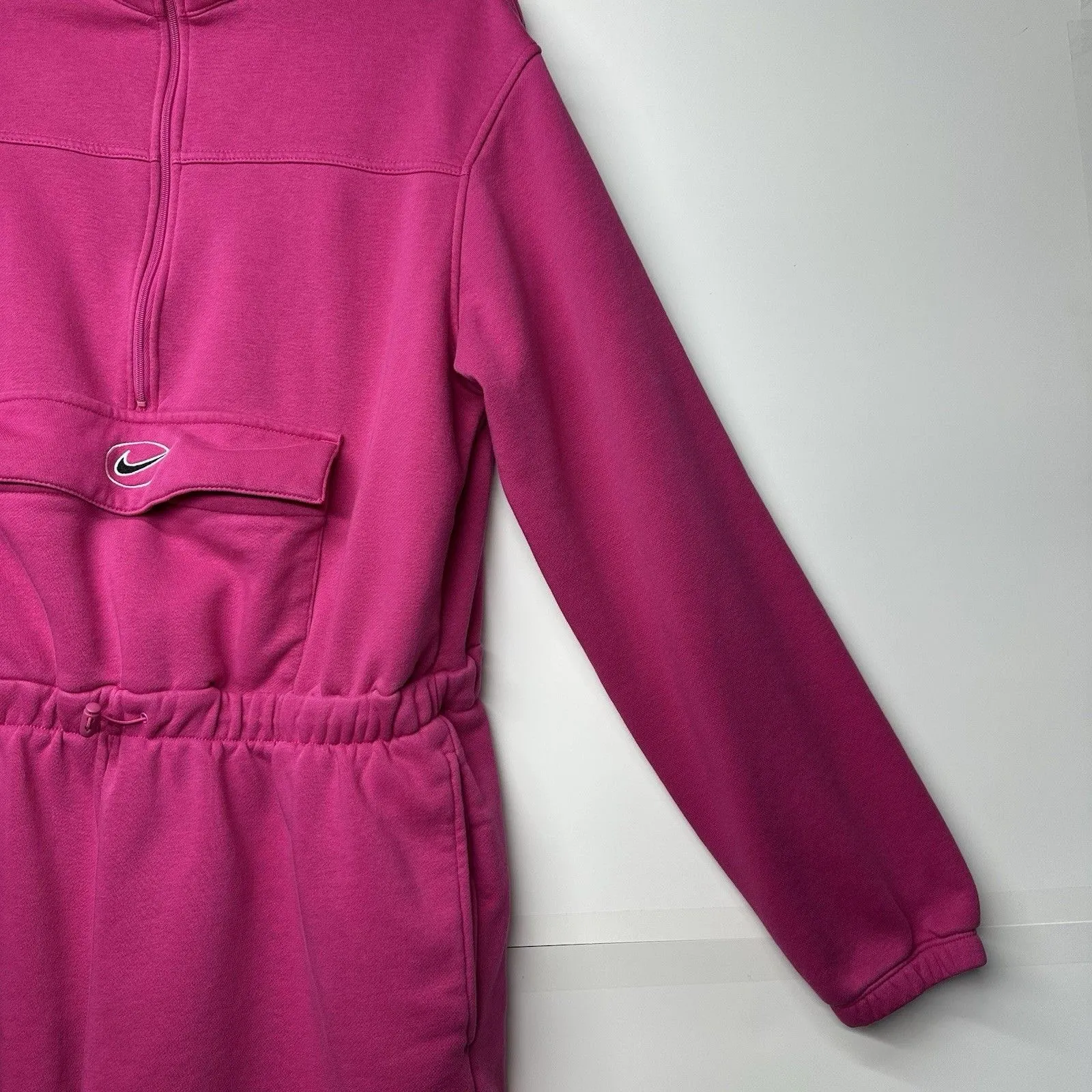 NIKE Sportswear Icon Fuchsia Short Romper  1/2 Zip L/Sleeve Fleece Lined Sz M - Image 7