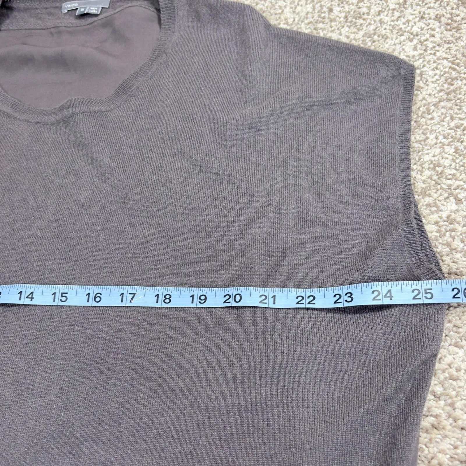 Vince Cashmere Silk Mixed Media Top Taupe Cap Sleeve Boxy M Poncho Effect - Image 11