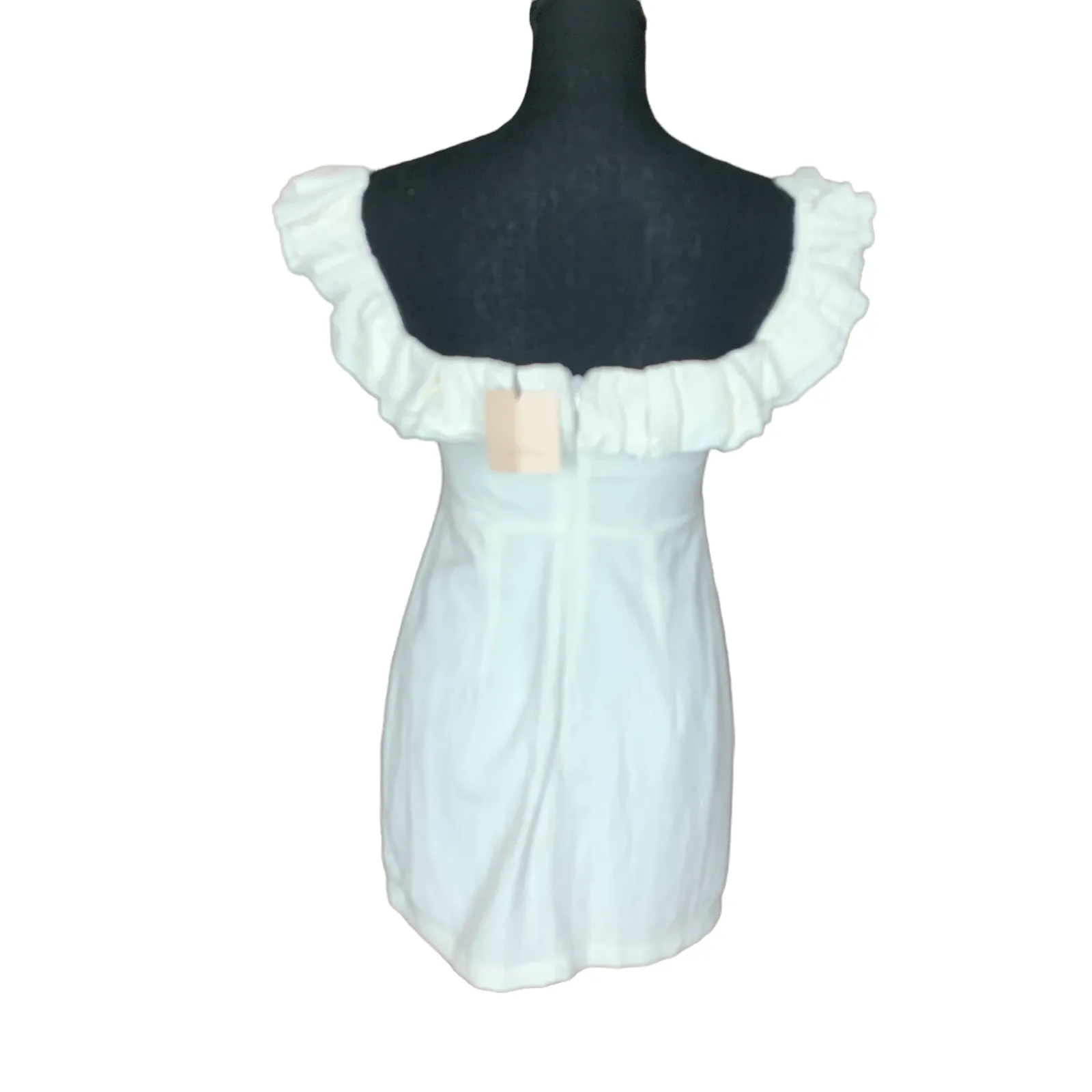 Superdown White Mini Dress Ruffle Off Shoulder SMALL Graduation Revolve $78 NEW - Image 6
