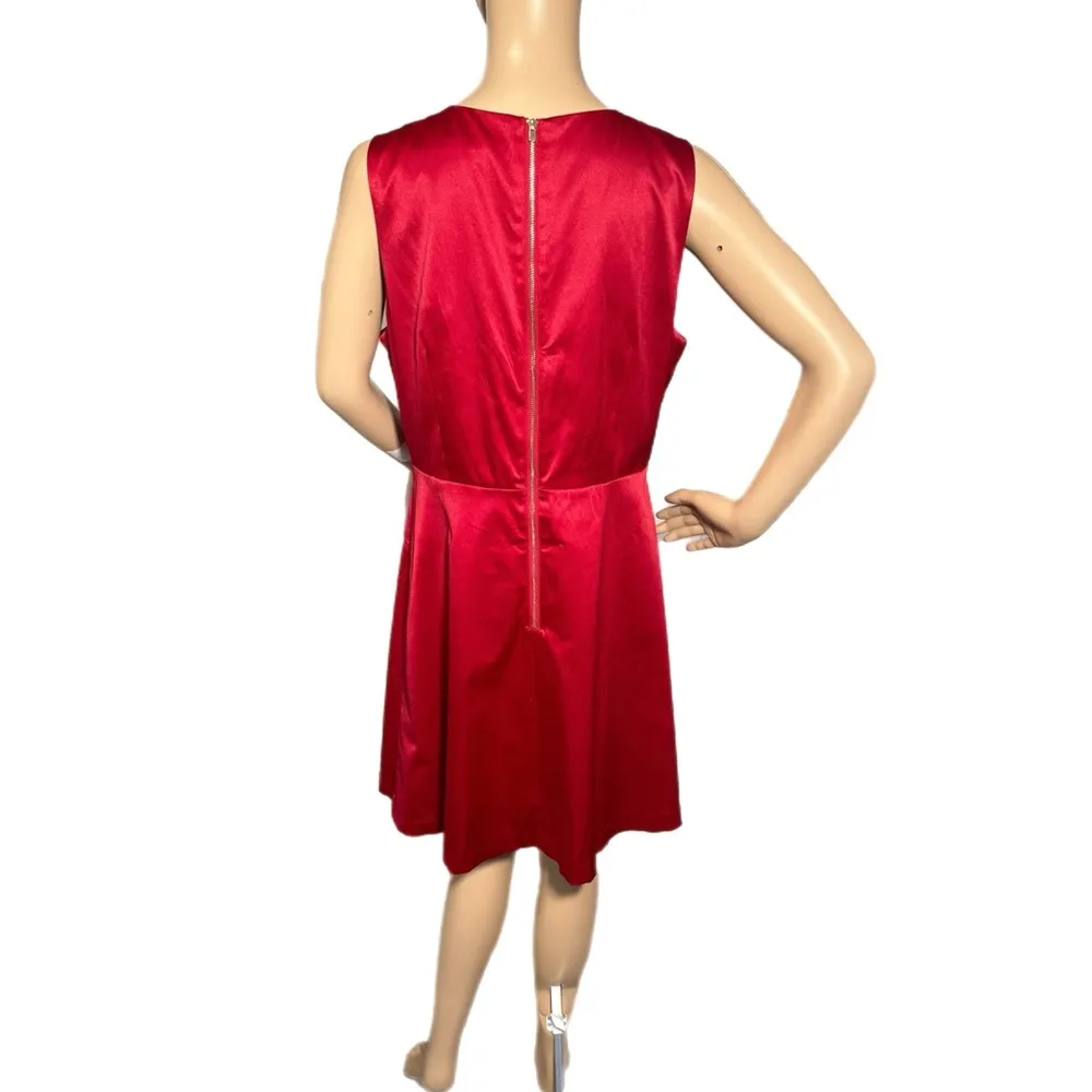PARIS SUNDAY Red Sateen V Neck Dress Sleeveless Fit Flare Women’s Sz L Cocktail - Image 6