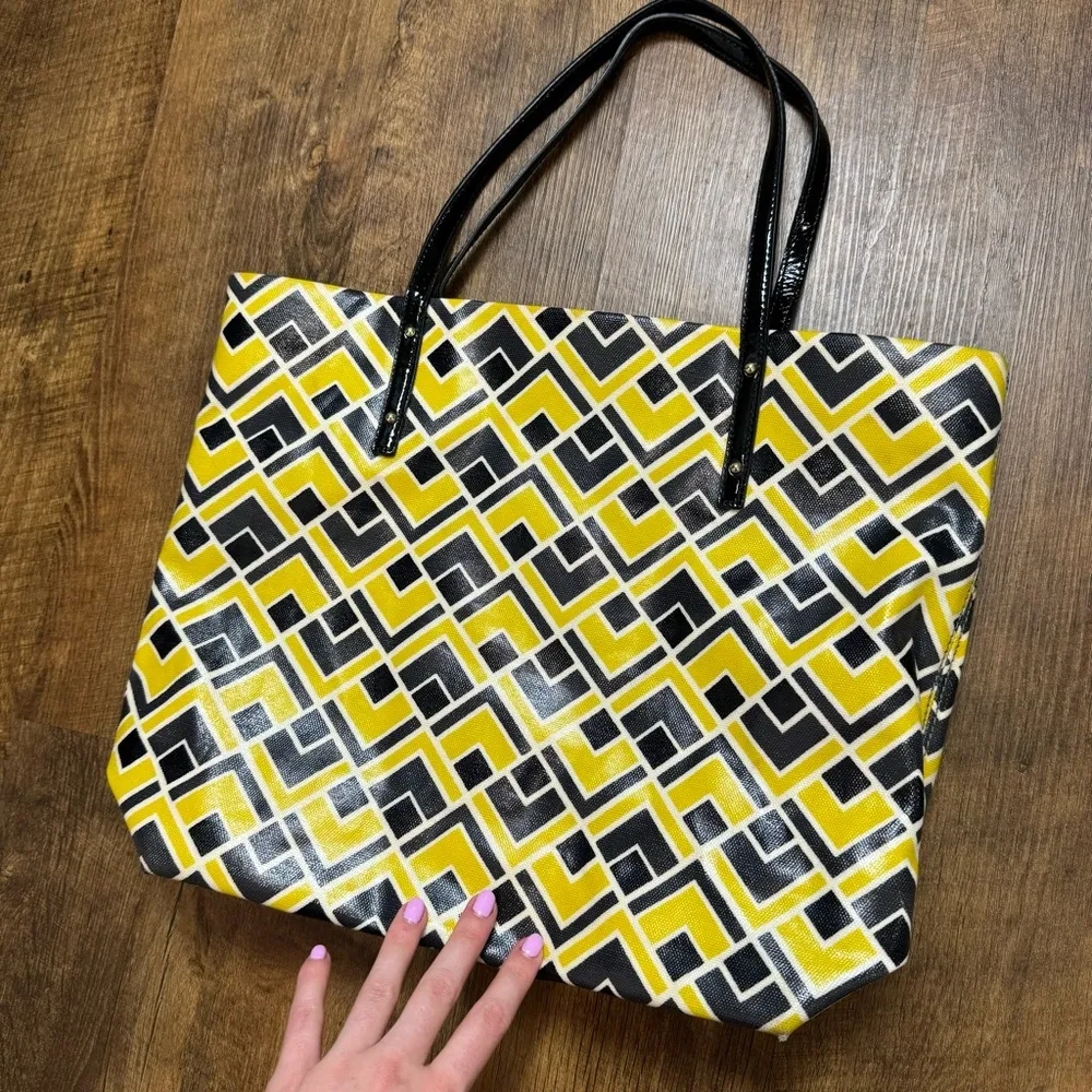 Kate Spade Bon Shopper Tote Flicker Fabric Yellow Black Print Shoulder Bag - Image 11