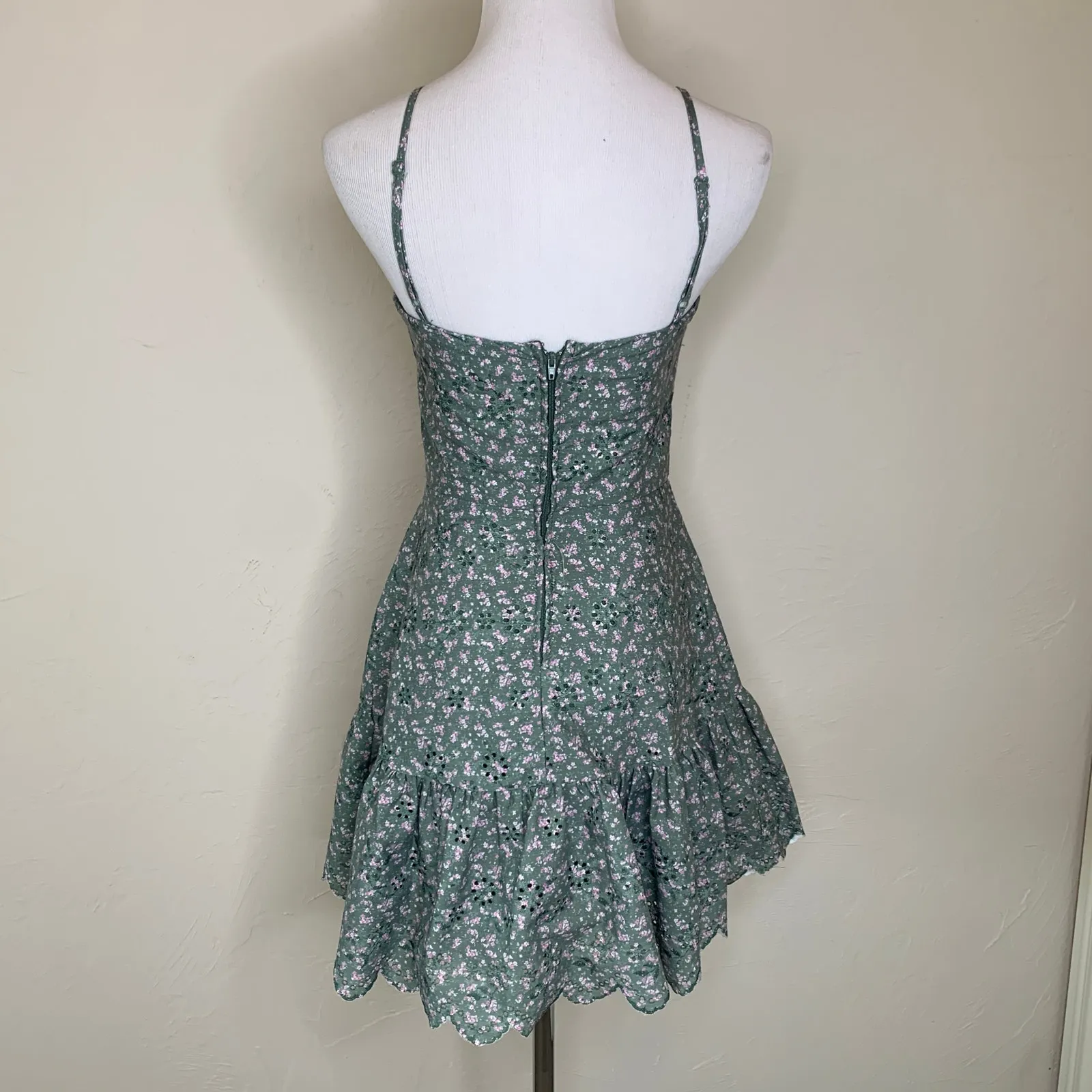 Altar'd State Sage Green Floral A Line Dress Ruffle Sz XS - Image 2