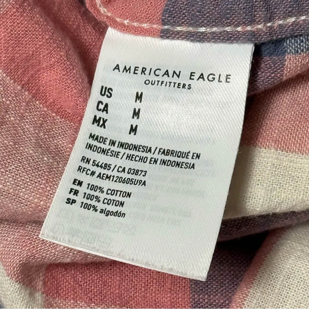 American Eagle Outfitters Plaid Shirt - Red,Pink,Blue, Cream 100%Cotton Sise M - Image 9
