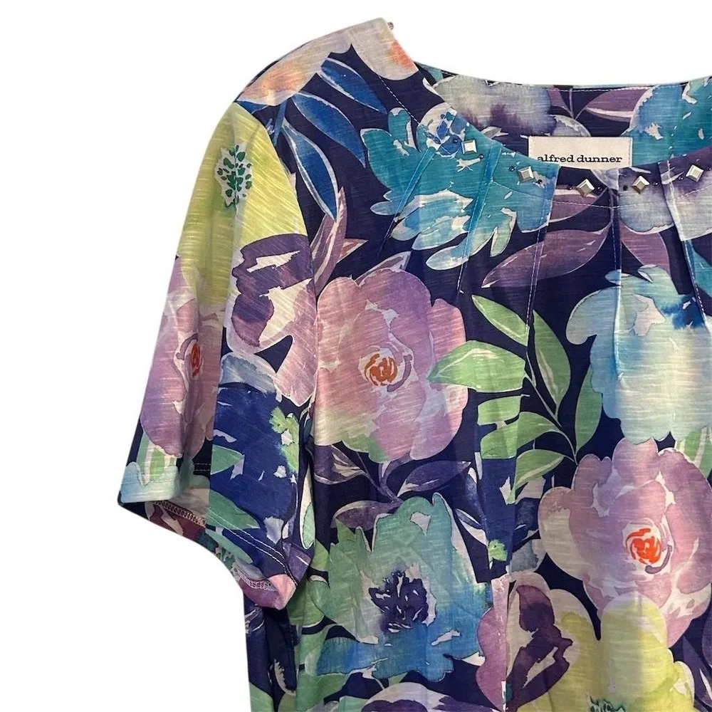 Alfred Dunner Women's Floral Cinched Waist Tee Multicolor Size M - Image 8