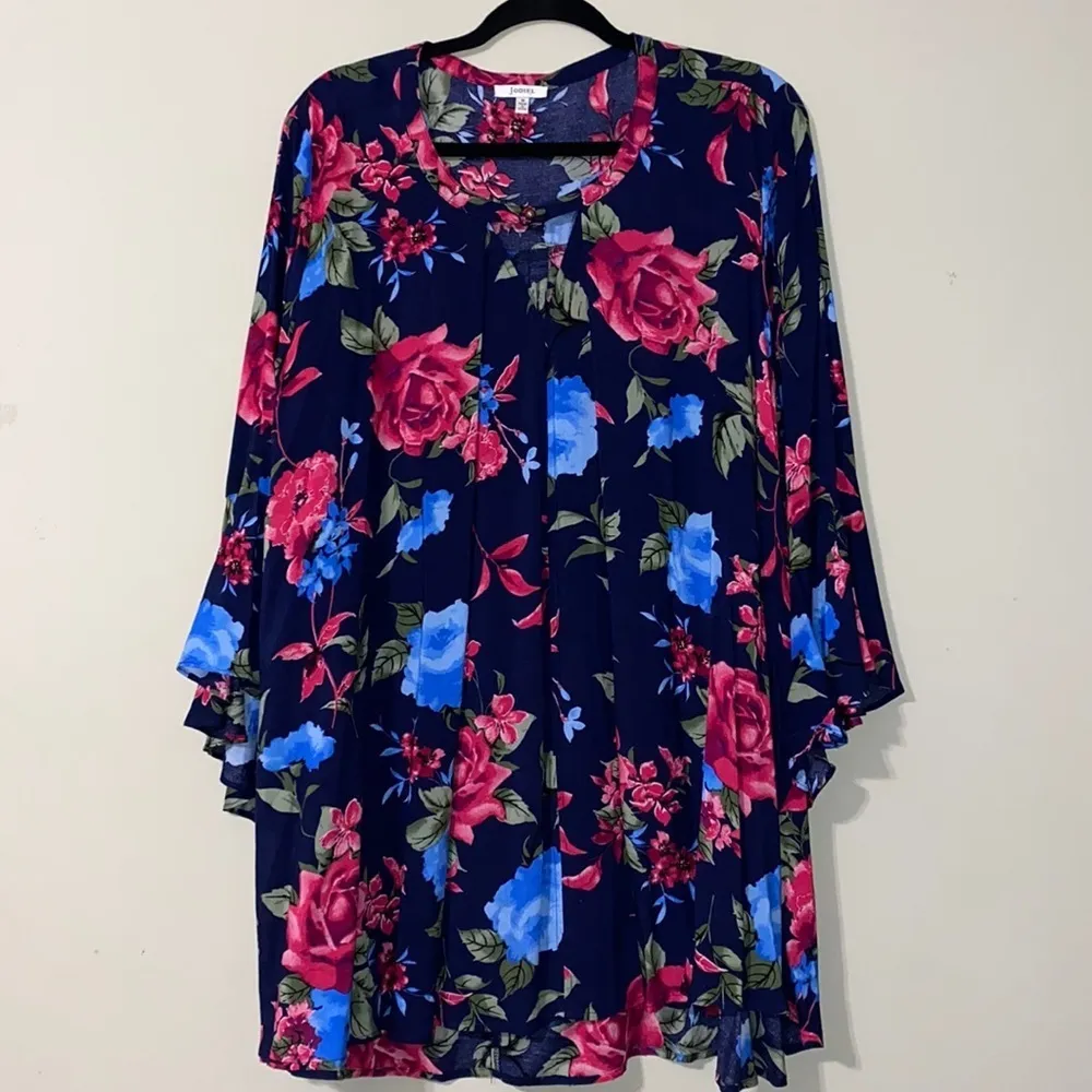 JODIFL medium women’s long bell sleeve hi low floral dress with side pockets - Image 4