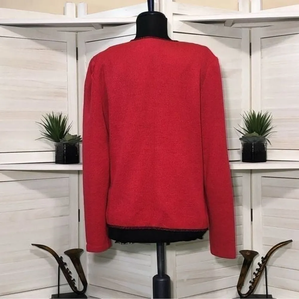 Leslie Fay Vintage 60s 70s Red Knit Buttoned Cardigan Large - Image 3