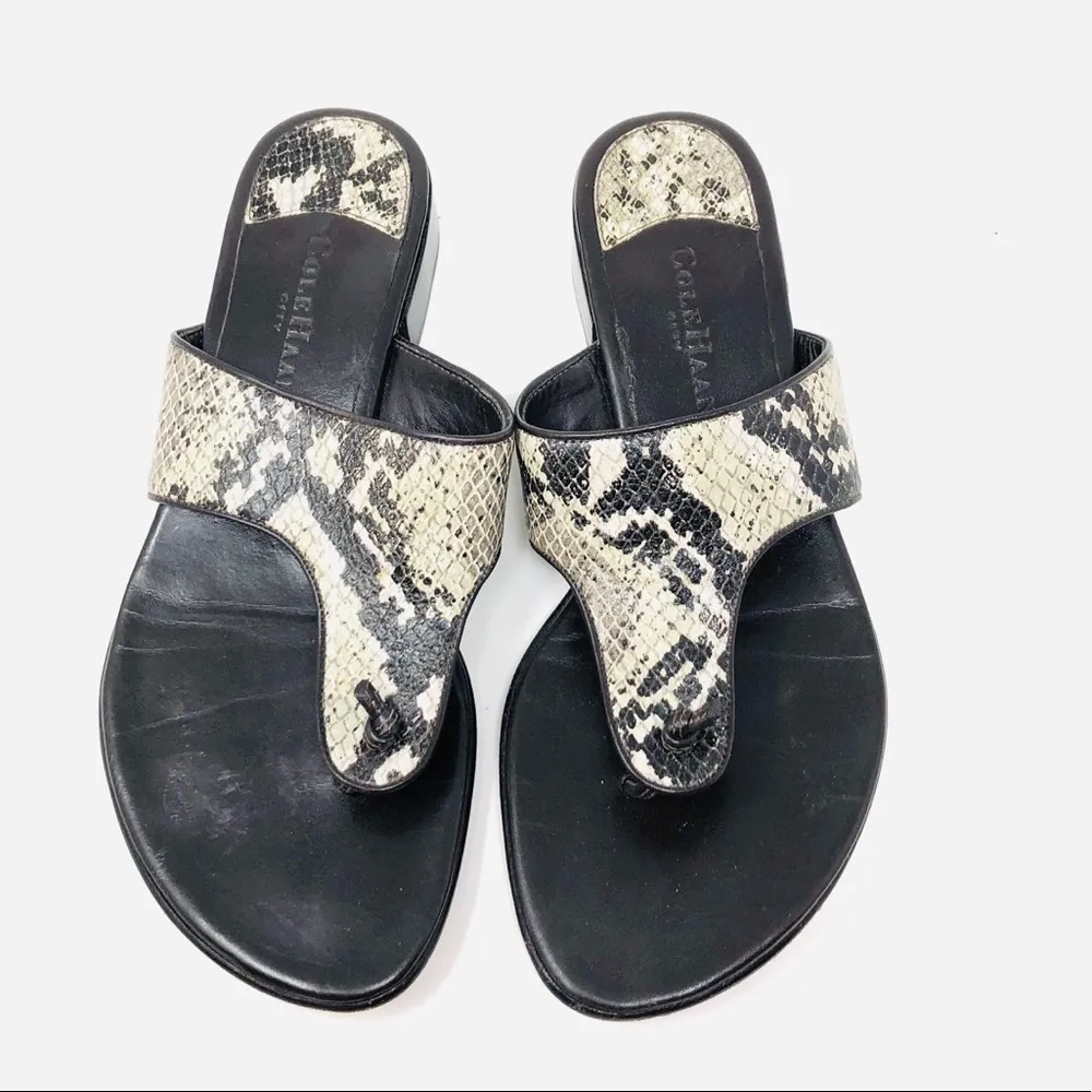 COLE HAAN brown, snake skin print slides - Image 2