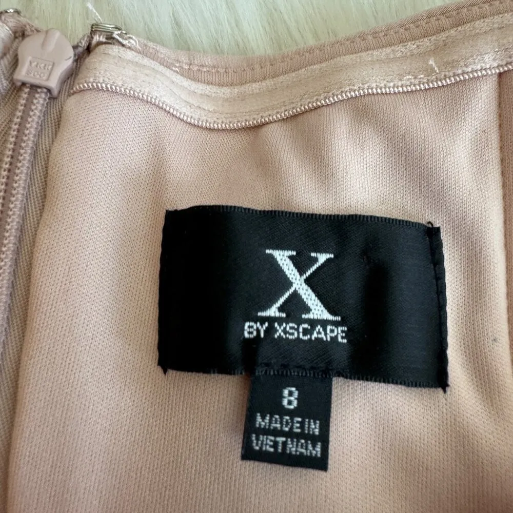 X by Xscape Off the Shoulder Ruched Midi Cocktail Party Dress Dusty Pink Sz 8 - Image 6