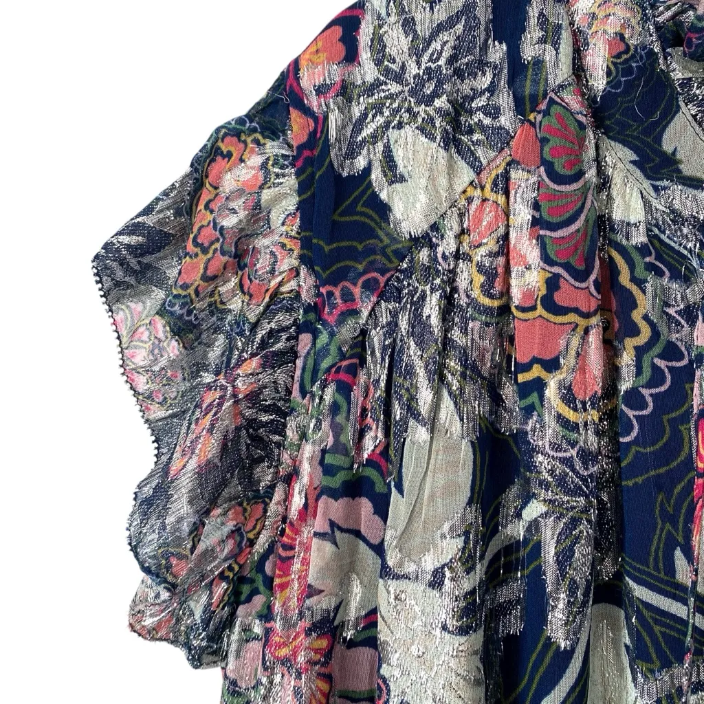 Ciebon Hilma Metallic Silver Blue Floral Dress size XL NO BELT - Image 6