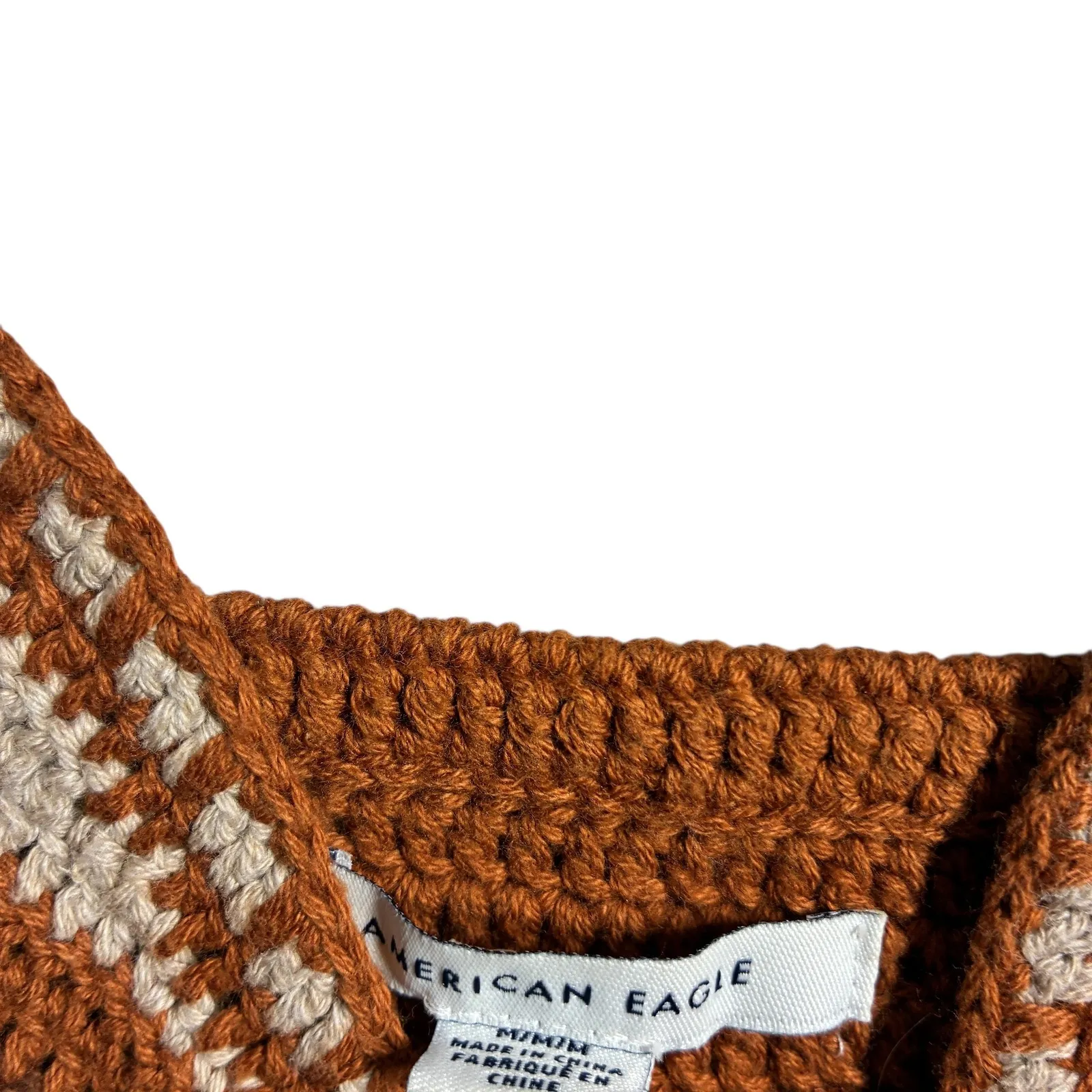 American Eagle Outfitters Crocheted Fringe Crop Top Brown Cotton Boho Festival - Image 4