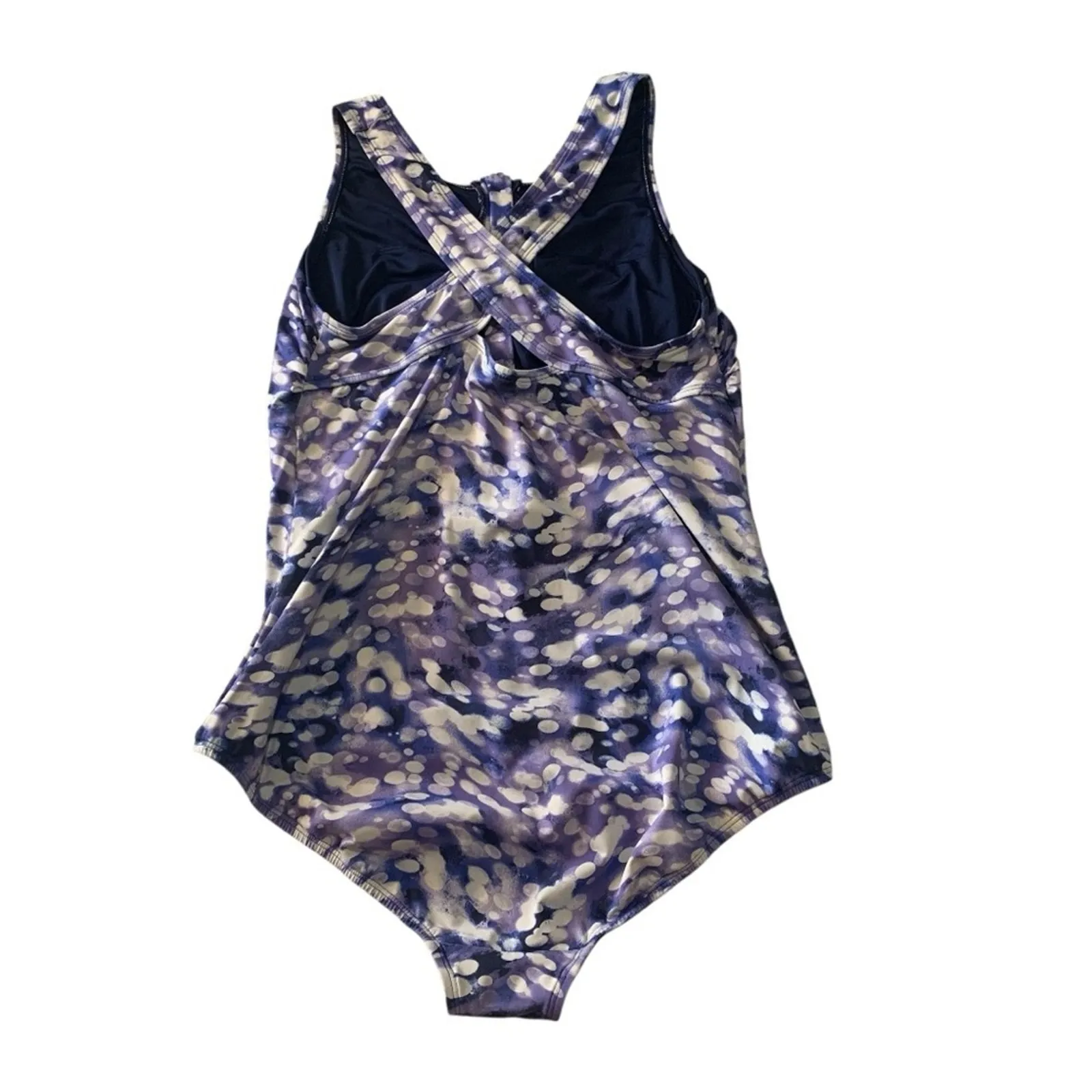 Lands' End size large 12 14 Purple blue White One Piece Swim bathing suit zipper - Image 2
